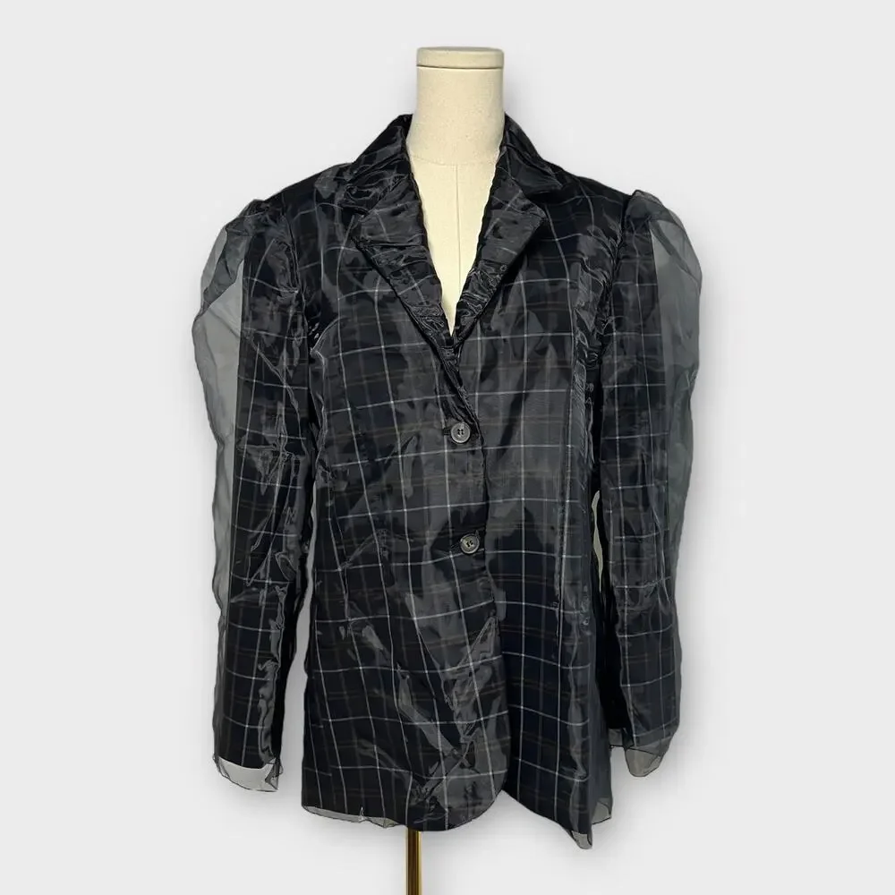 By Anthropologie Tulle Overlay Plaid Blazer Size Small NEW - Picture 3 of 9